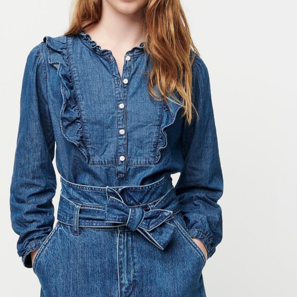 J crew denim ruffle top